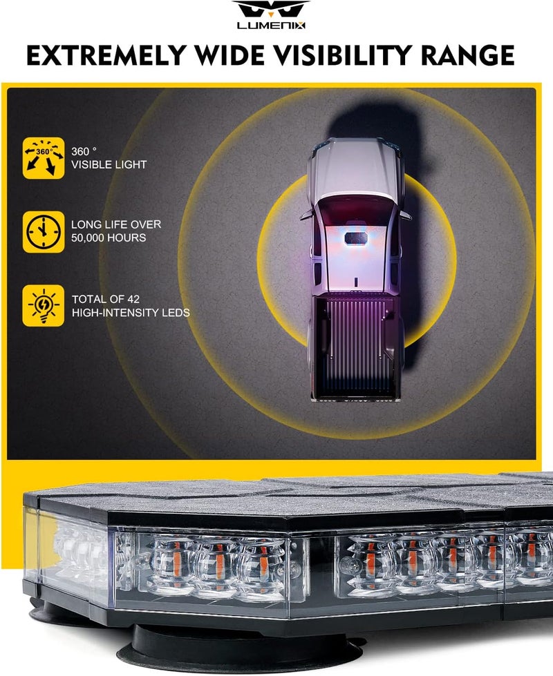 LUMENIX أضواء بار إشارة سطوح LED مع وحدة تحكم مغناطيسية تحذير مروري طارئ أمان حذر شرطة لسيارات الاستجابة الأولى والشاحنات والسيارات - أحمر أزرق (تصميم براءة اختراع) - Image 4